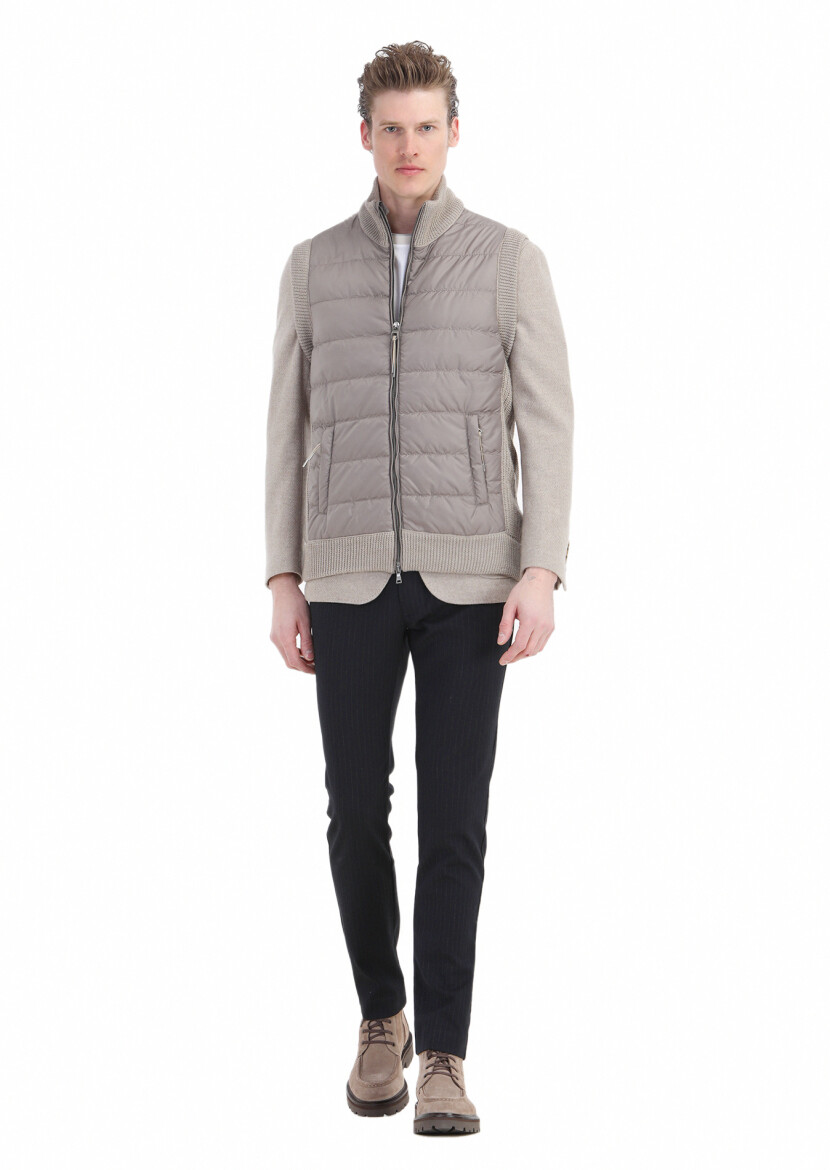 Bej Regular Fit Yarım Balıkçı Yaka Casual Örme Triko Yelek - 3