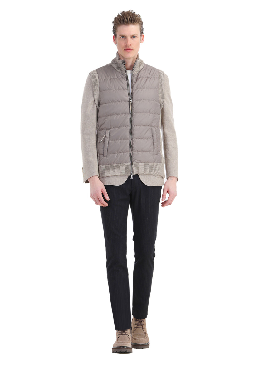 Bej Regular Fit Yarım Balıkçı Yaka Casual Örme Triko Yelek - 5