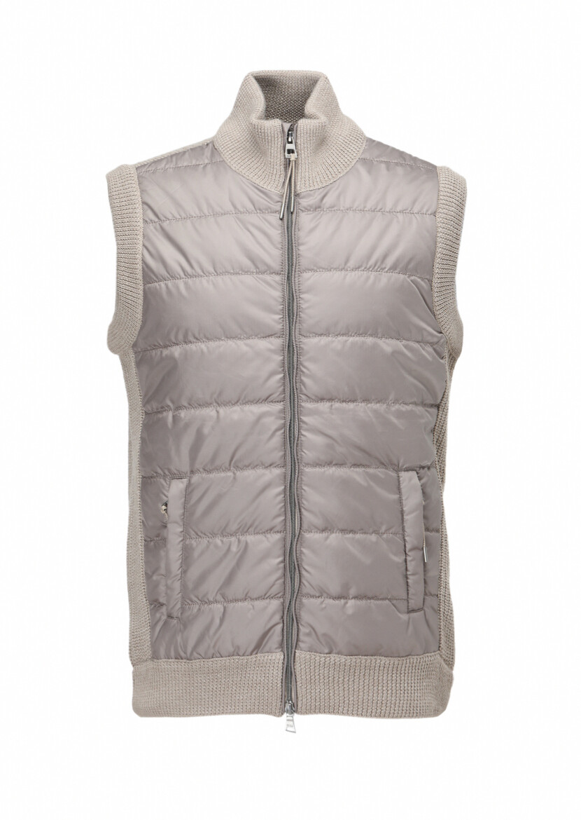 Bej Regular Fit Yarım Balıkçı Yaka Casual Örme Triko Yelek - 8