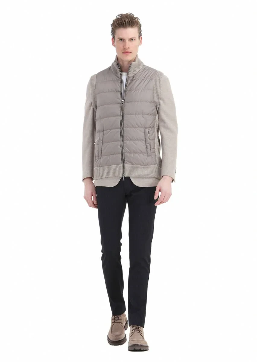 Bej Regular Fit Yarım Balıkçı Yaka Casual Örme Triko Yelek - 3