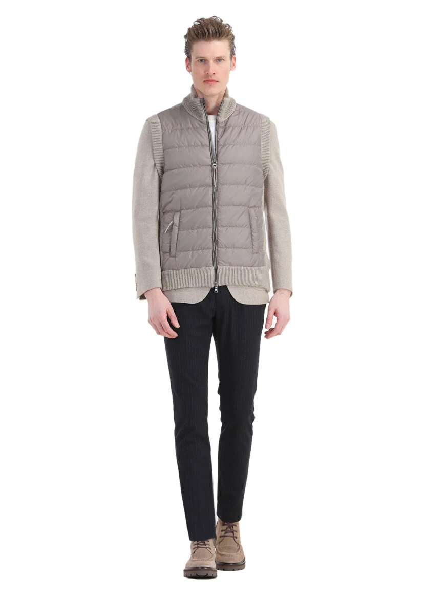 Bej Regular Fit Yarım Balıkçı Yaka Casual Örme Triko Yelek - 5