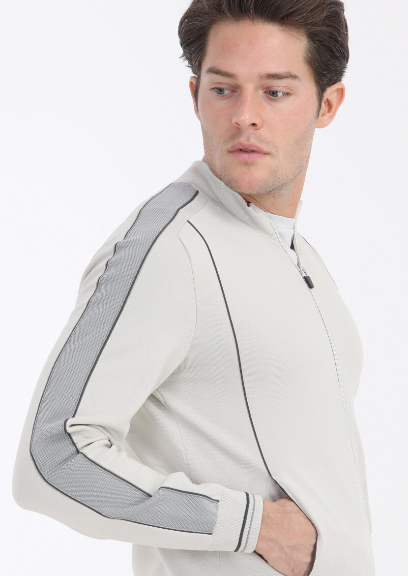 Bej Yarım Balıkçı Yaka Jakarlı Hırka - 4