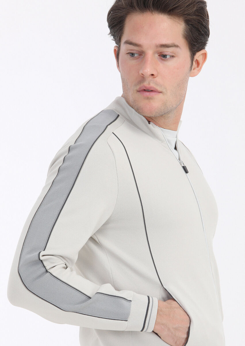 Bej Yarım Balıkçı Yaka Jakarlı Hırka - 4