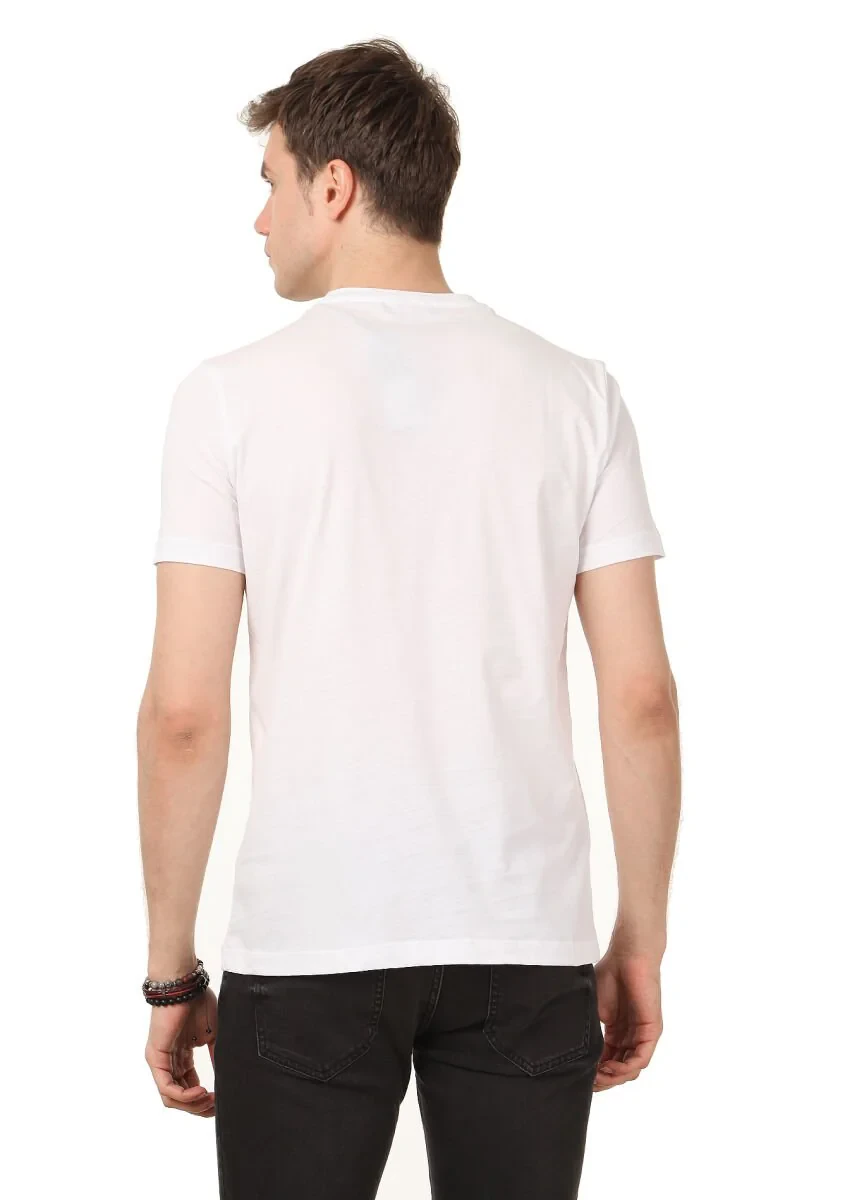 Beyaz Baskılı %100 Pamuk T-Shirt - 4