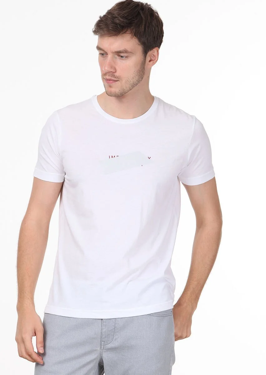 Beyaz Baskılı %100 Pamuk T-Shirt - 2