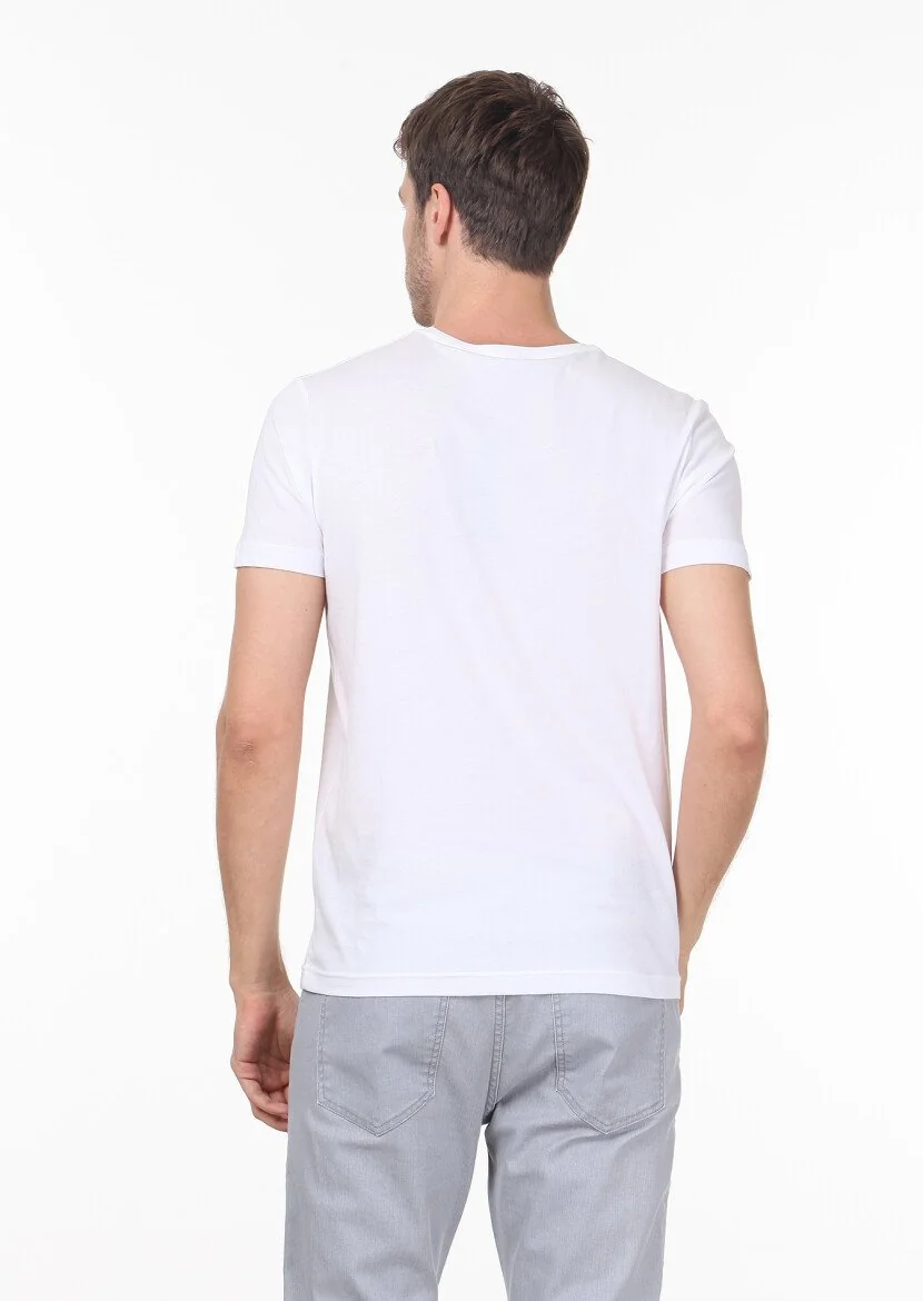 Beyaz Baskılı %100 Pamuk T-Shirt - 4