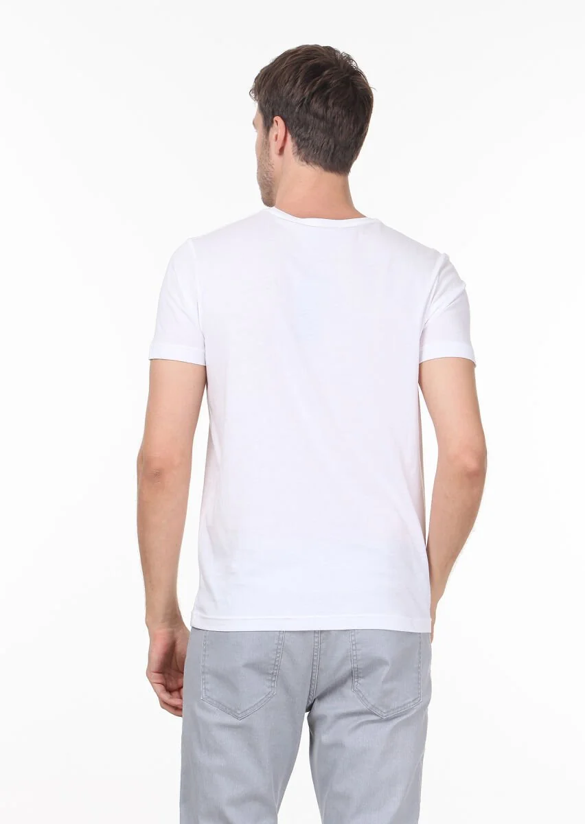Beyaz Baskılı %100 Pamuk T-Shirt - 4