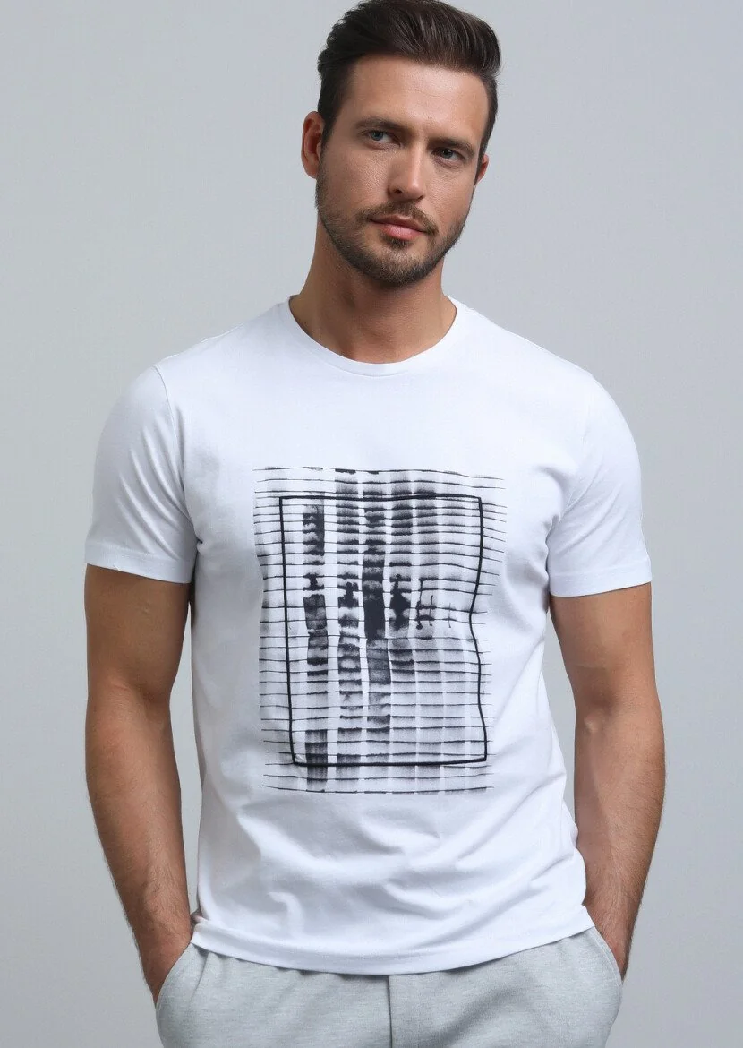 Beyaz Baskılı %100 Pamuk T-Shirt - 2