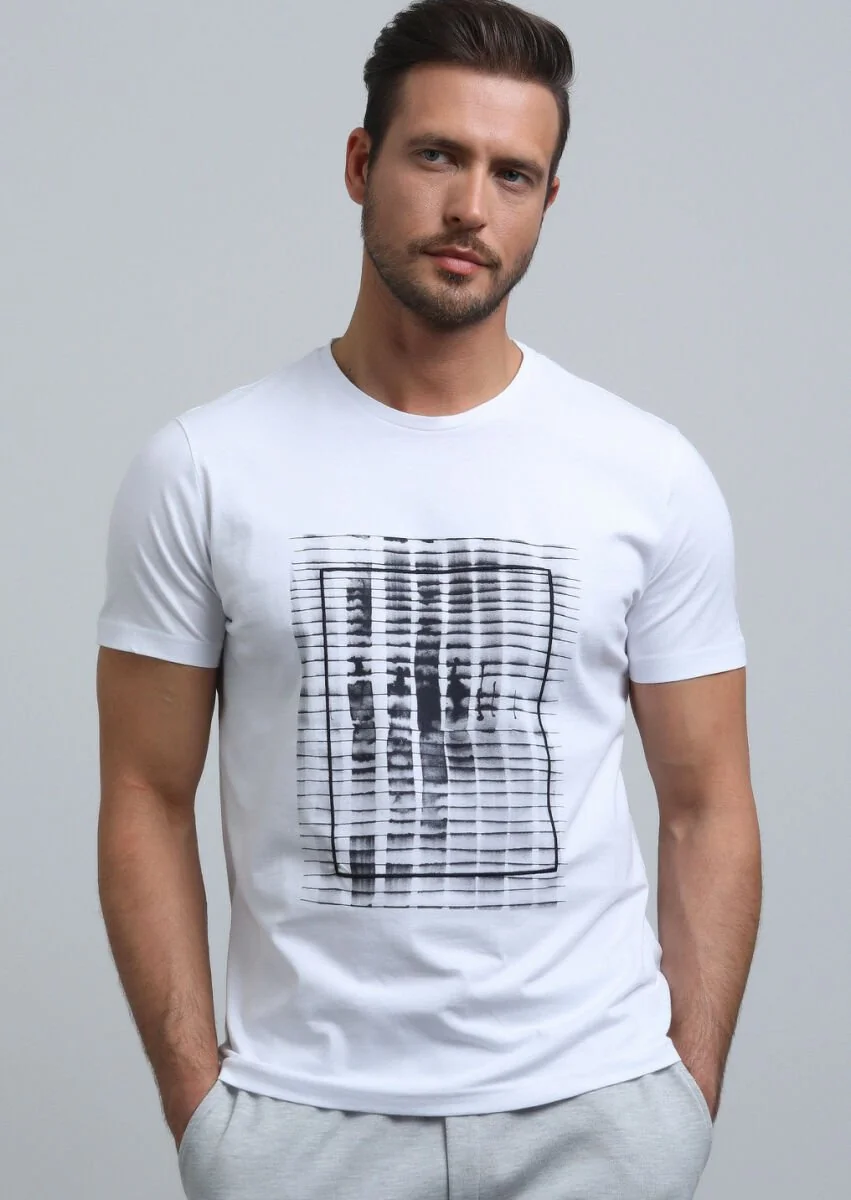 Beyaz Baskılı %100 Pamuk T-Shirt - 2