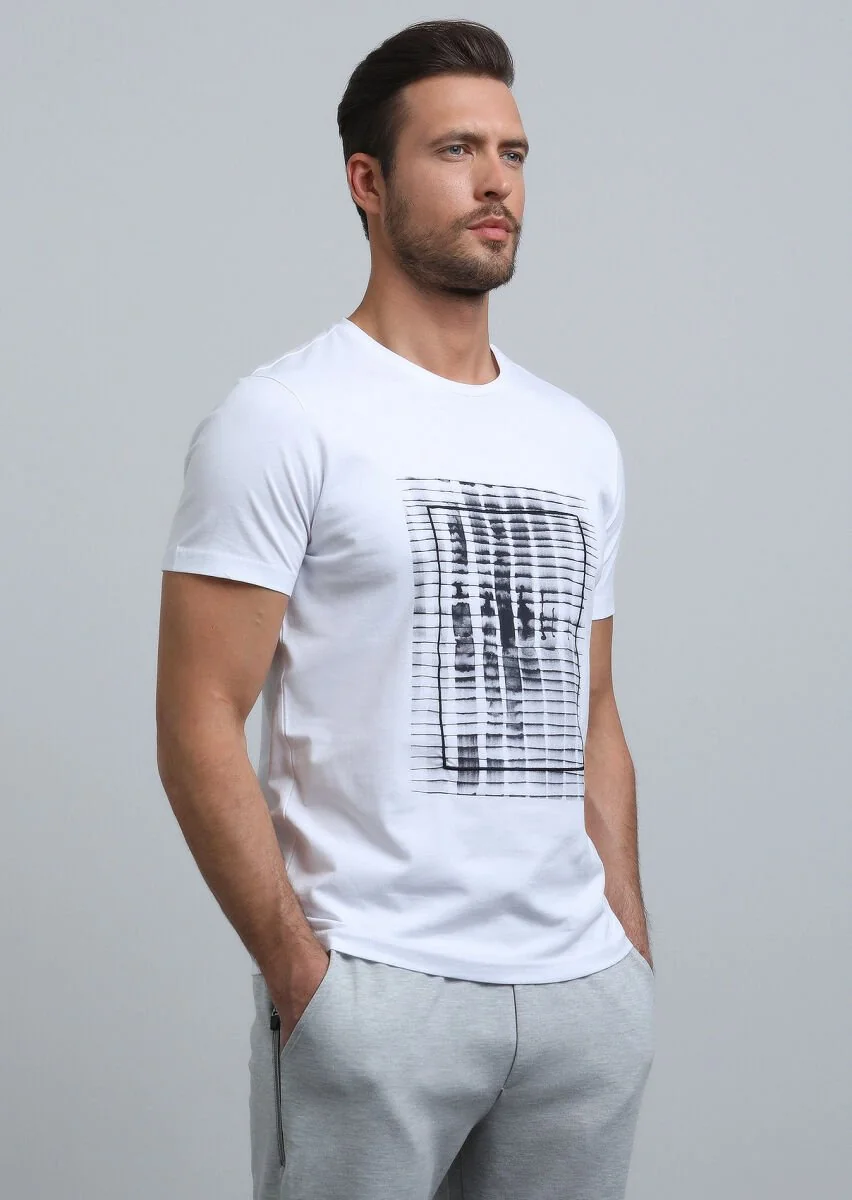 Beyaz Baskılı %100 Pamuk T-Shirt - 3