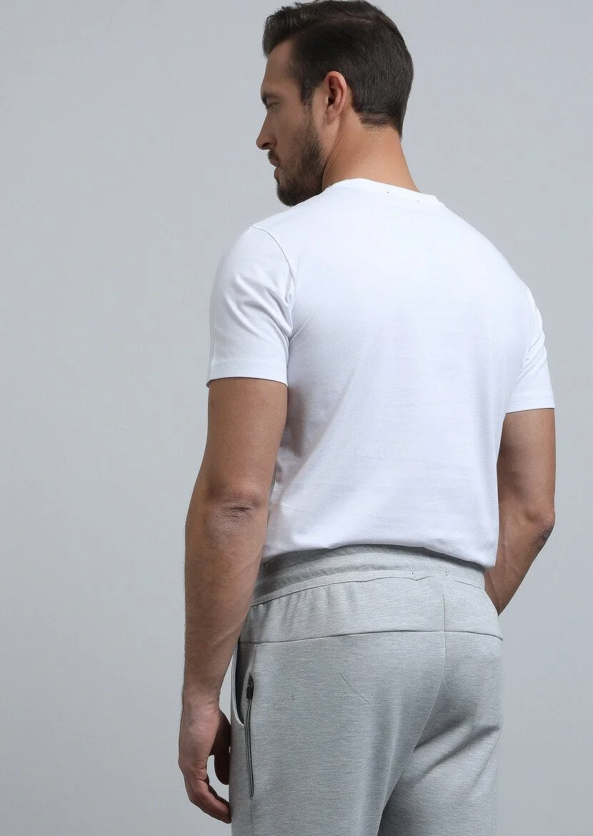 Beyaz Baskılı %100 Pamuk T-Shirt - 5