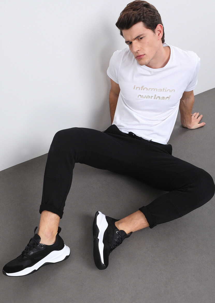 Beyaz Baskılı %100 Pamuk T-Shirt - 4