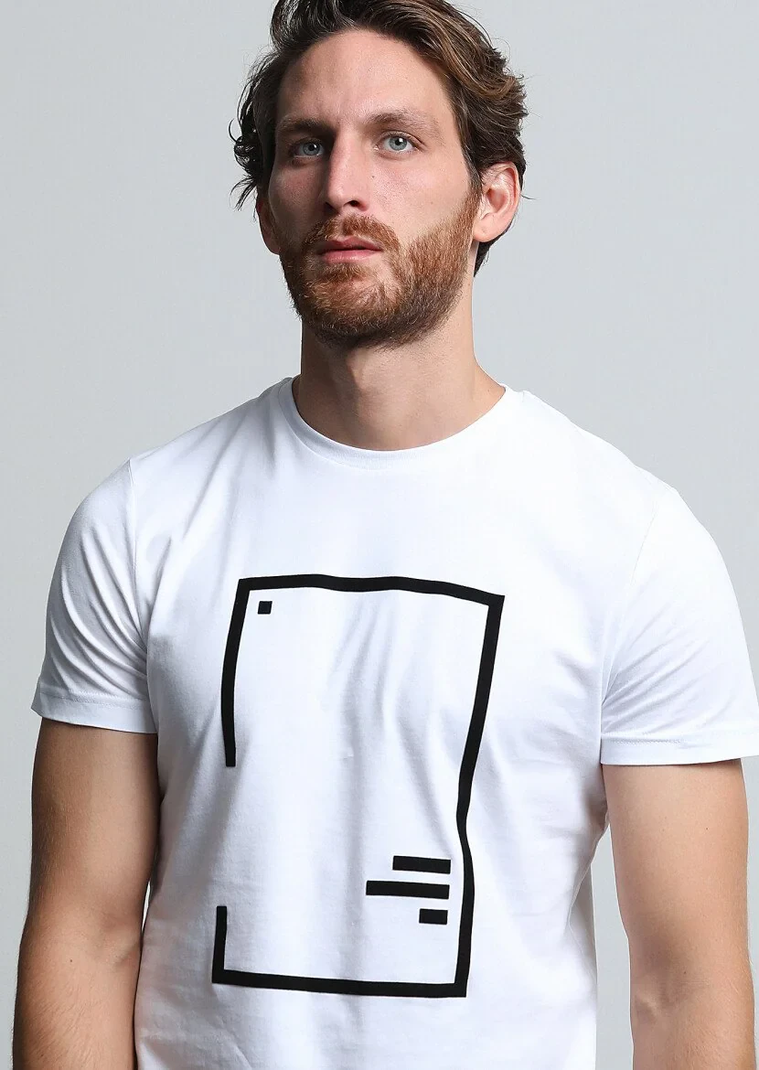 Beyaz Baskılı %100 Pamuk T-Shirt - 3