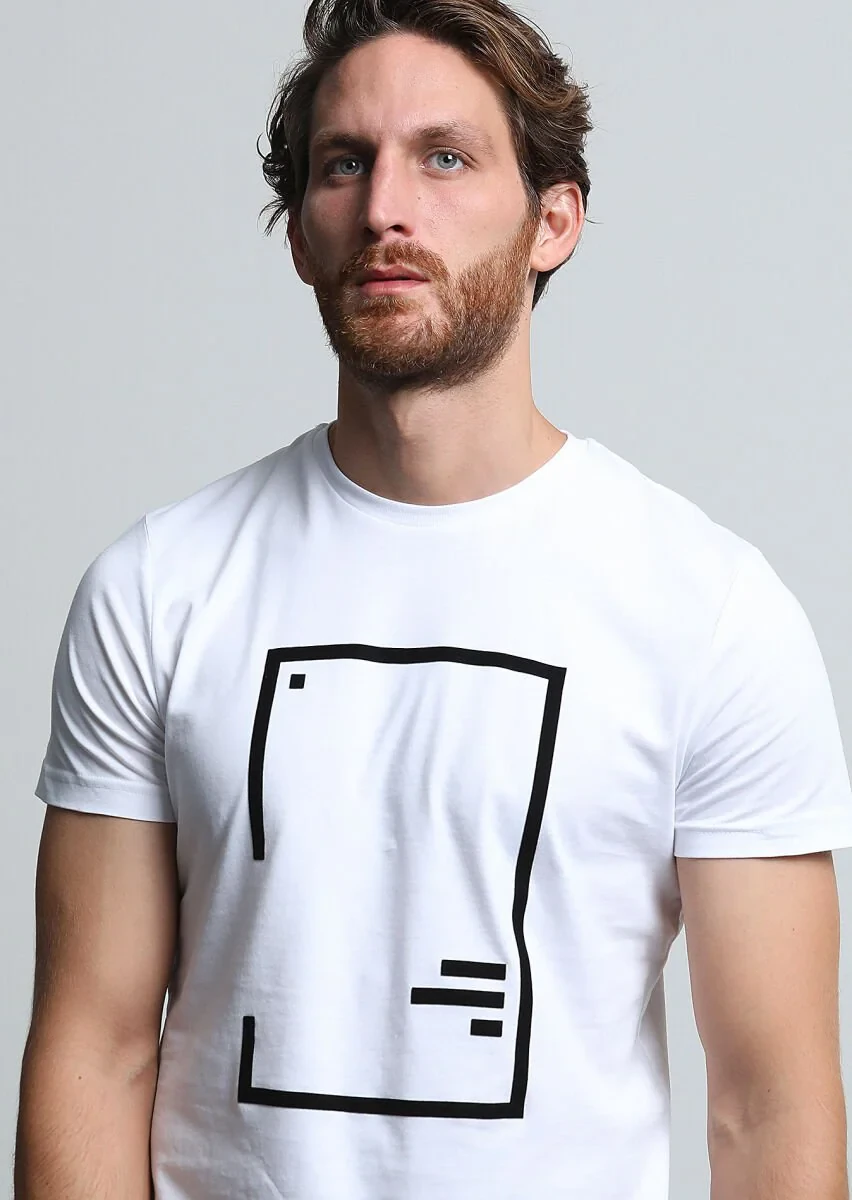 Beyaz Baskılı %100 Pamuk T-Shirt - 3