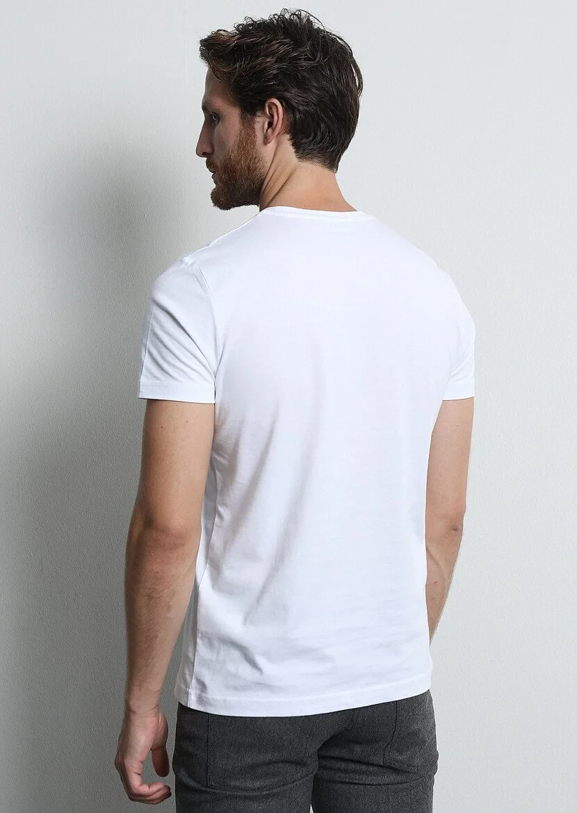 Beyaz Baskılı %100 Pamuk T-Shirt - 5