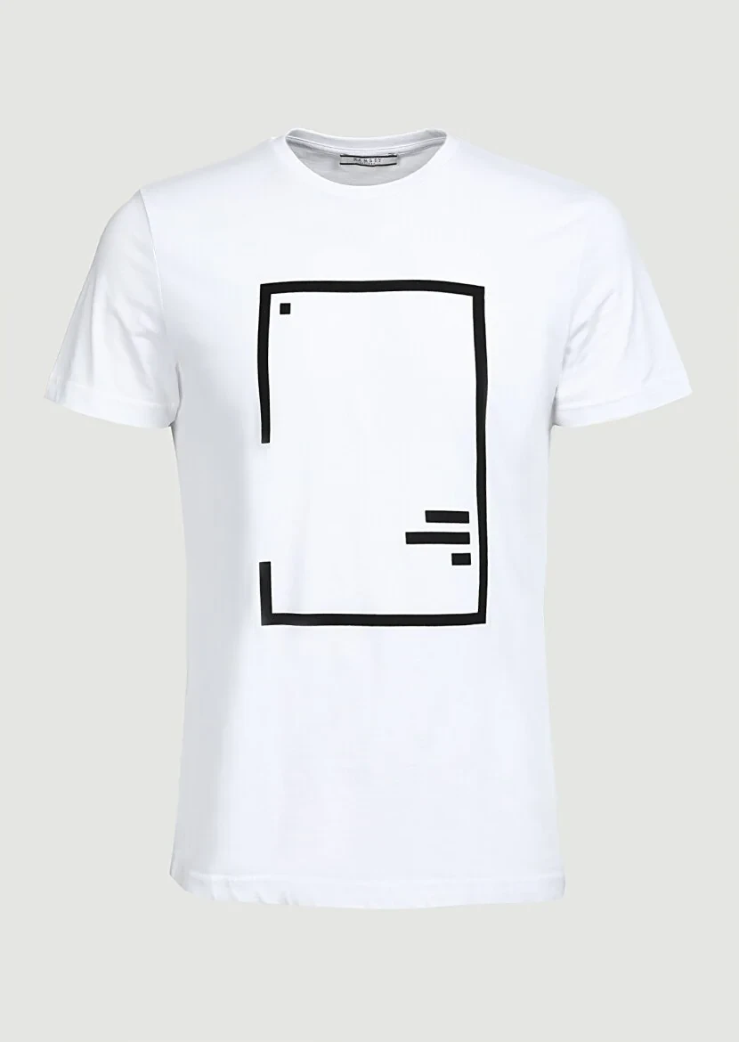 Beyaz Baskılı %100 Pamuk T-Shirt - 6