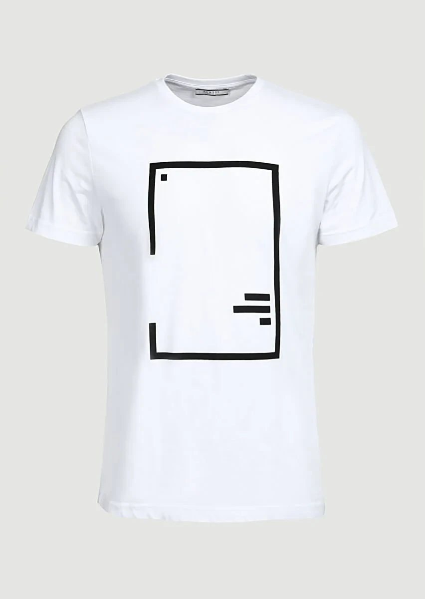 Beyaz Baskılı %100 Pamuk T-Shirt - 6
