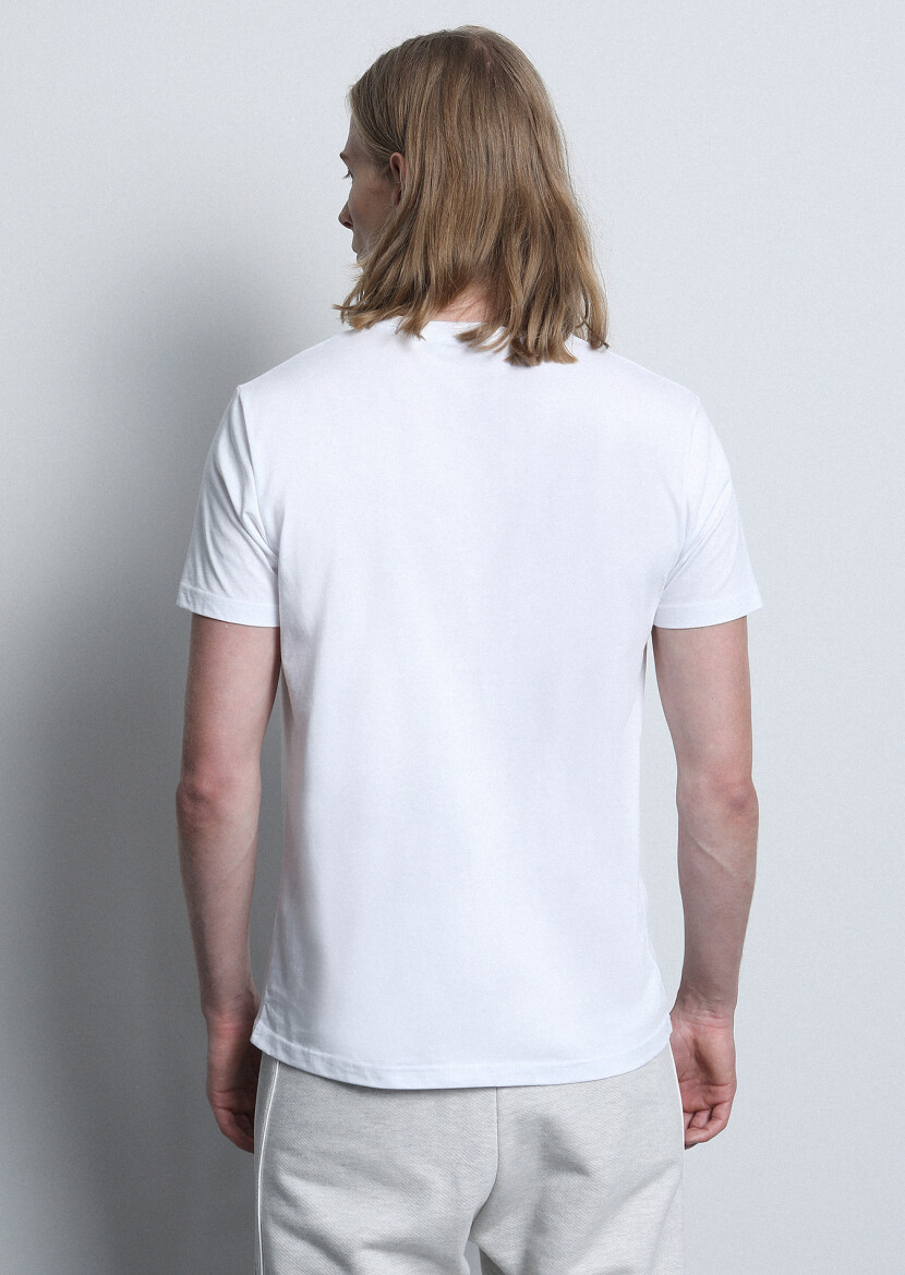 Beyaz Baskılı %100 Pamuk T-Shirt - 5