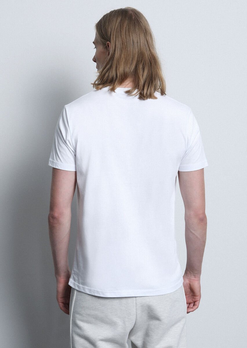 Beyaz Baskılı %100 Pamuk T-Shirt - 5