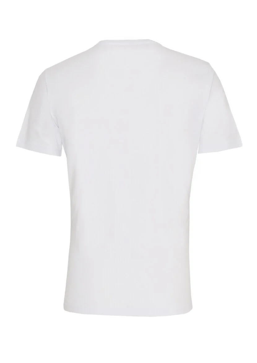 Beyaz Baskılı Bisiklet Yaka %100 Pamuk T-Shirt - 3