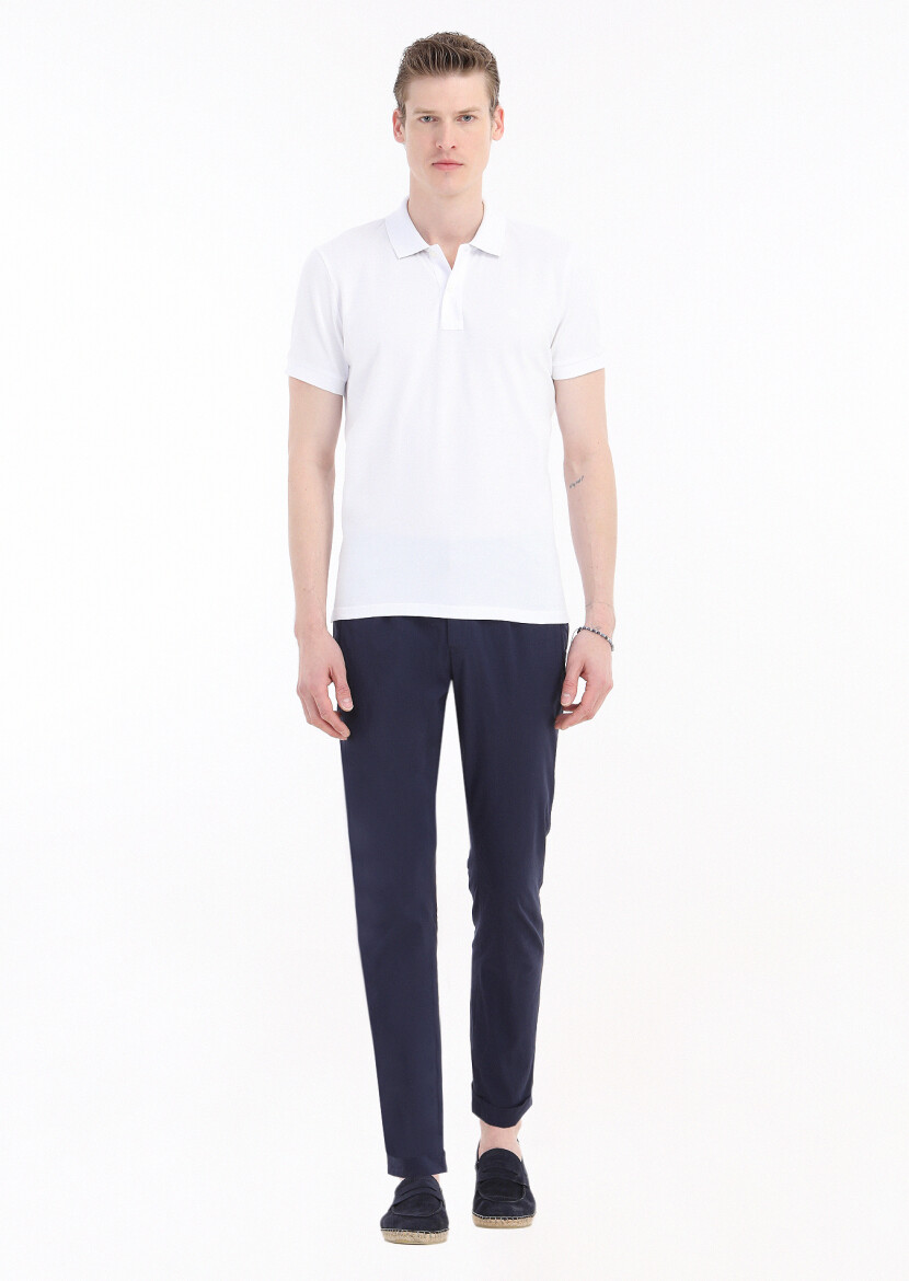 Beyaz Baskılı Polo Yaka %100 Pamuk T-Shirt - RAMSEY