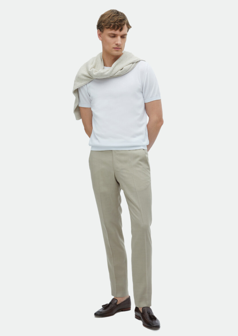 Beyaz Bisiklet Yaka Düz Örgü %100 Pamuk Triko 