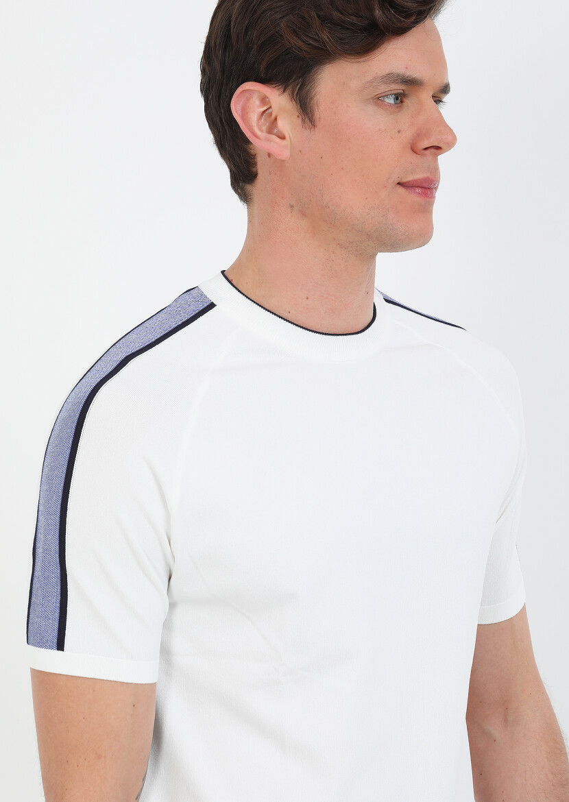 Beyaz Bisiklet Yaka Düz Örgü Triko - 2