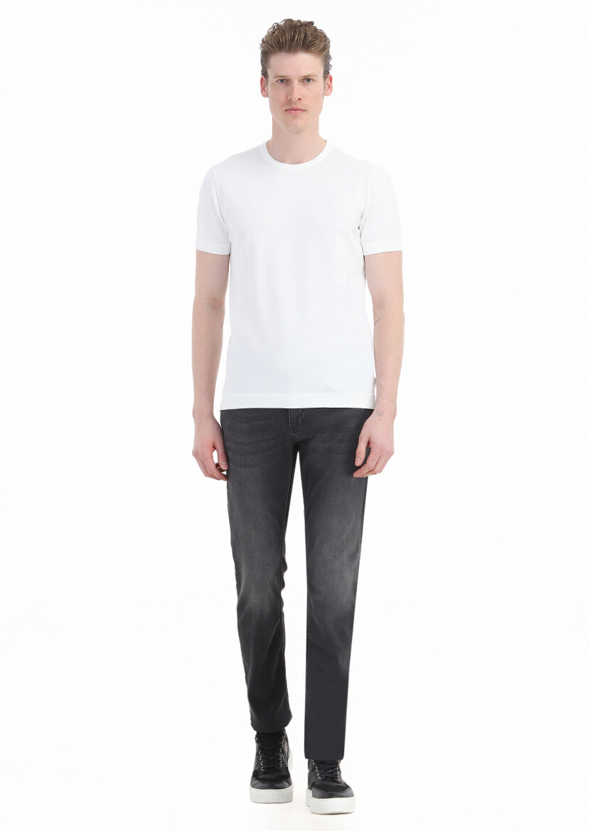 Beyaz Bisiklet Yaka Düz Örgü Triko 