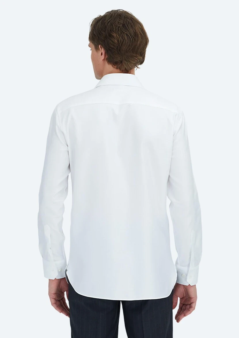 Beyaz Desenli Regular Fit Dokuma Klasik %100 Pamuk Gömlek - 6