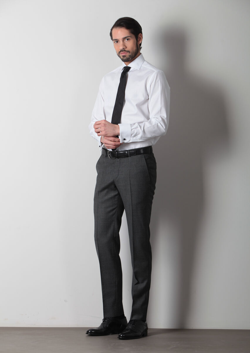 Beyaz Desenli Regular Fit Uzun Dokuma Klasik %100 Pamuk Gömlek - 2