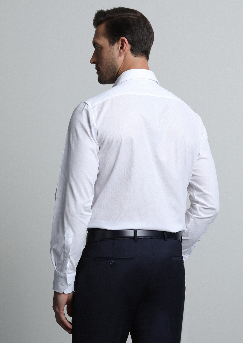 Beyaz Desenli Regular Fit Uzun Dokuma Klasik %100 Pamuk Gömlek - 5