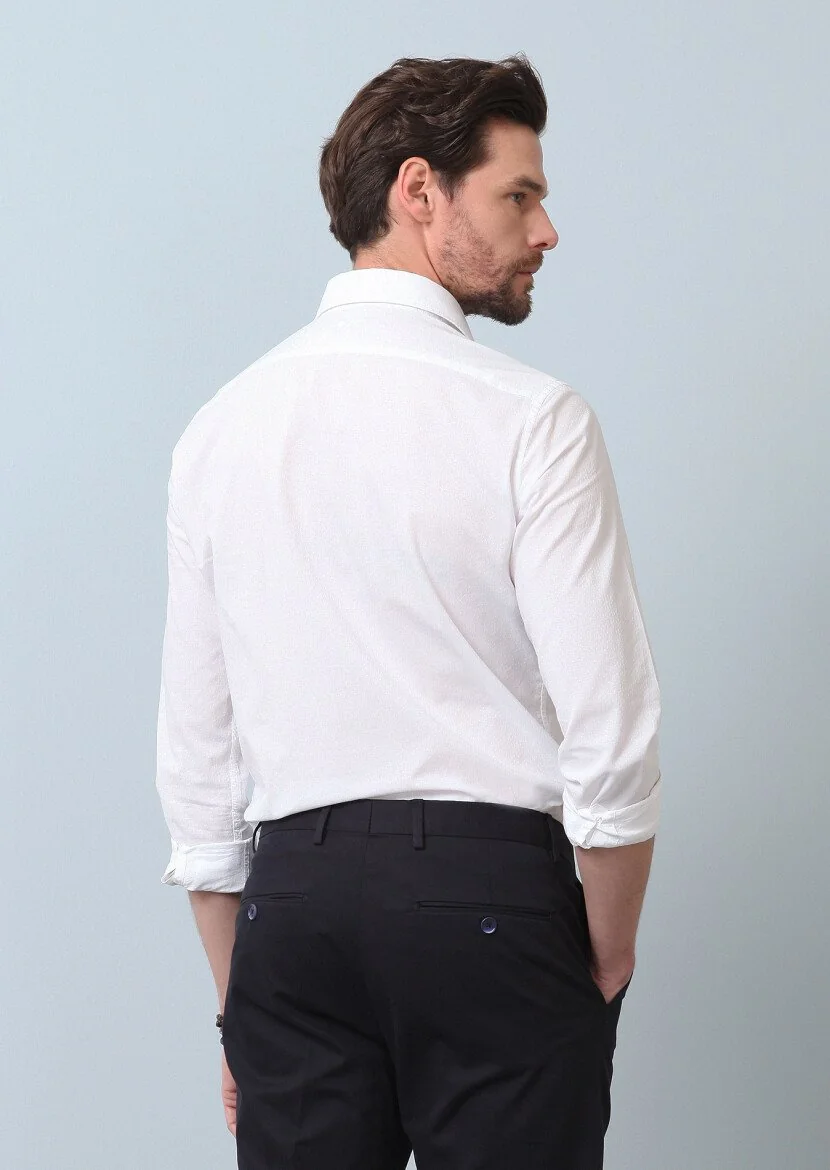 Beyaz Desenli Slim Fit Dokuma Casual Pamuk Karışımlı Gömlek - 6