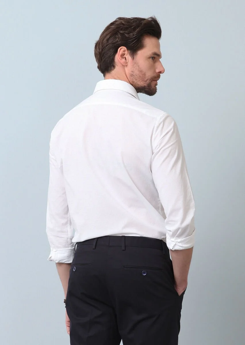 Beyaz Desenli Slim Fit Dokuma Casual Pamuk Karışımlı Gömlek - 6