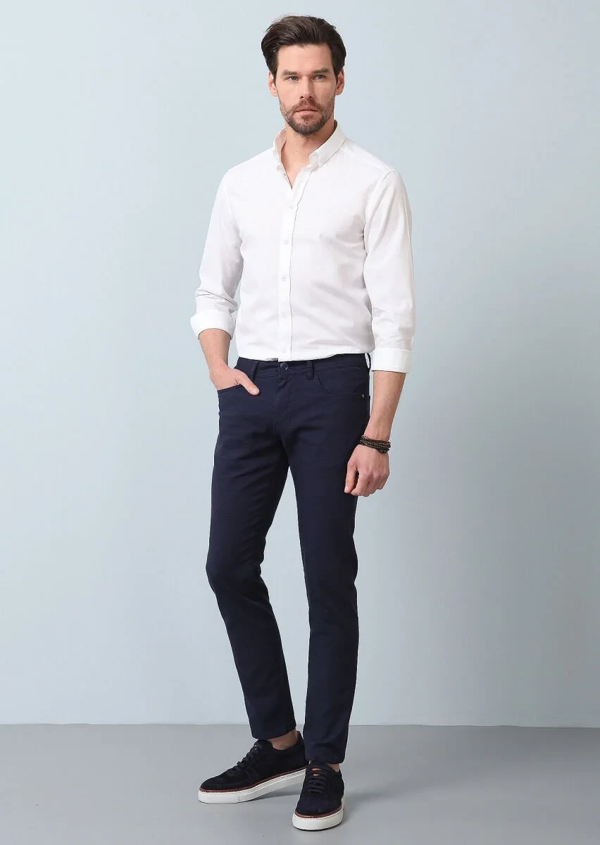 Beyaz Desenli Slim Fit Dokuma Casual Pamuk Karışımlı Gömlek - 3