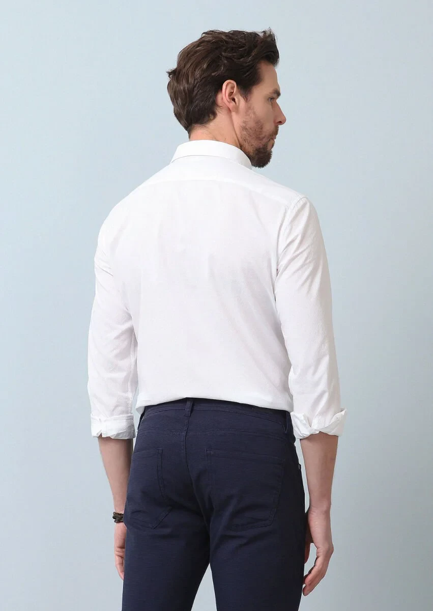Beyaz Desenli Slim Fit Dokuma Casual Pamuk Karışımlı Gömlek - 5