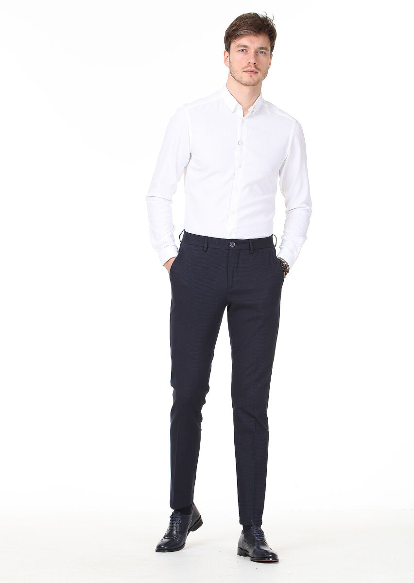 Beyaz Desenli Slim Fit Uzun Dokuma Casual %100 Pamuk Gömlek - 3