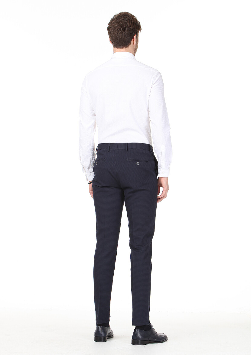 Beyaz Desenli Slim Fit Uzun Dokuma Casual %100 Pamuk Gömlek - 4