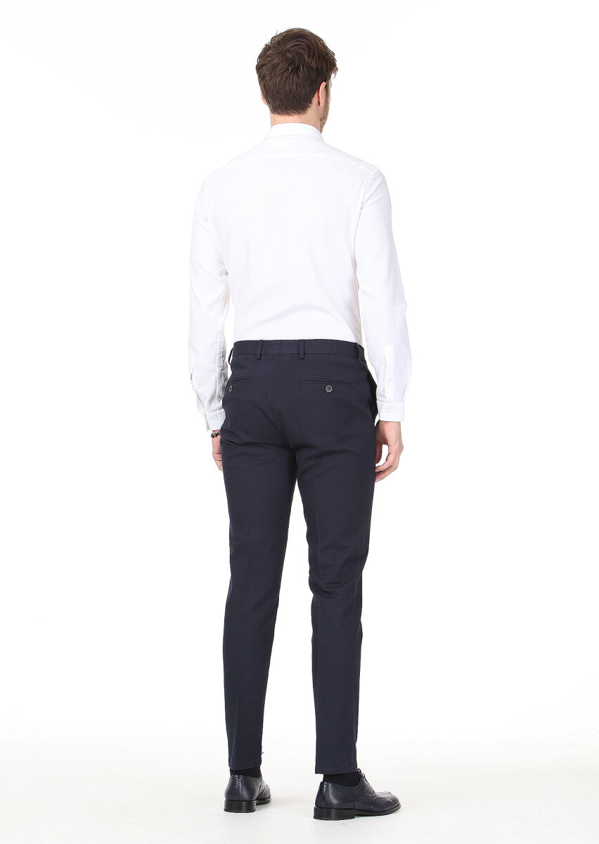 Beyaz Desenli Slim Fit Uzun Dokuma Casual %100 Pamuk Gömlek - 4