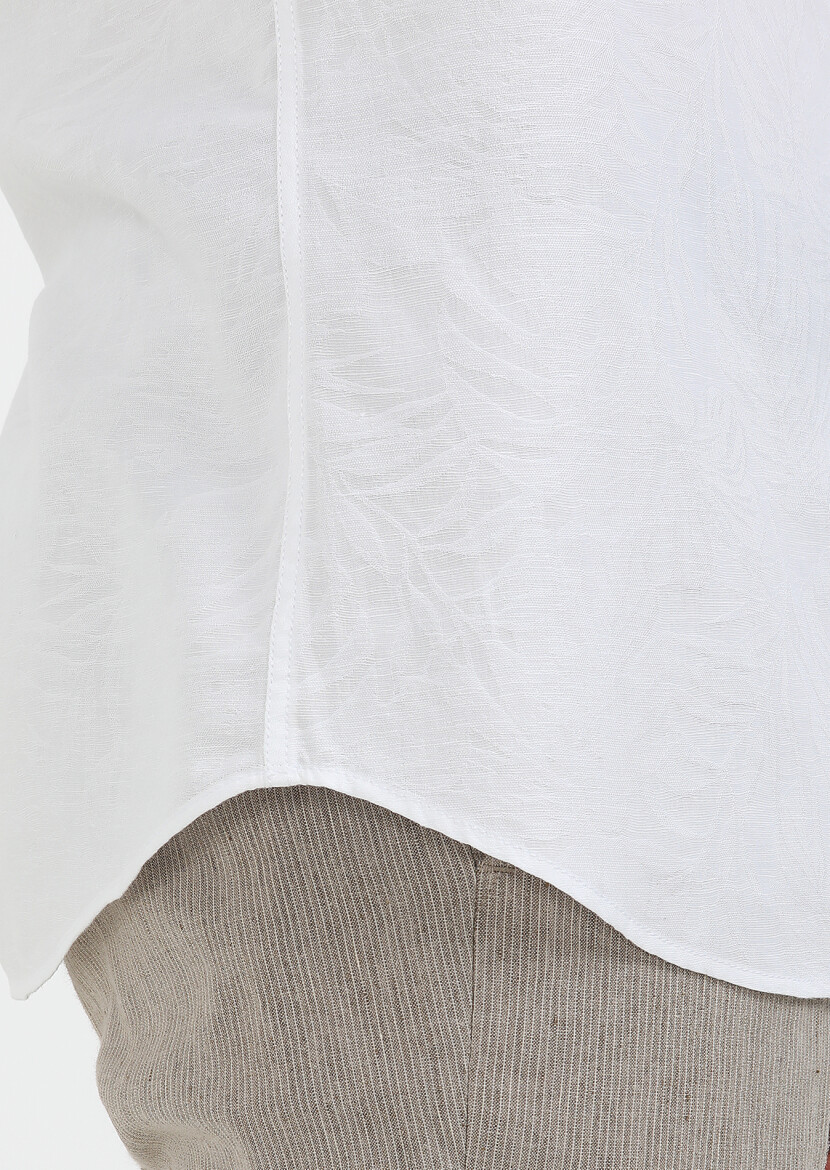 Beyaz Desenli Slim Fit Uzun Dokuma Casual Pamuk Karışımlı Gömlek - 6