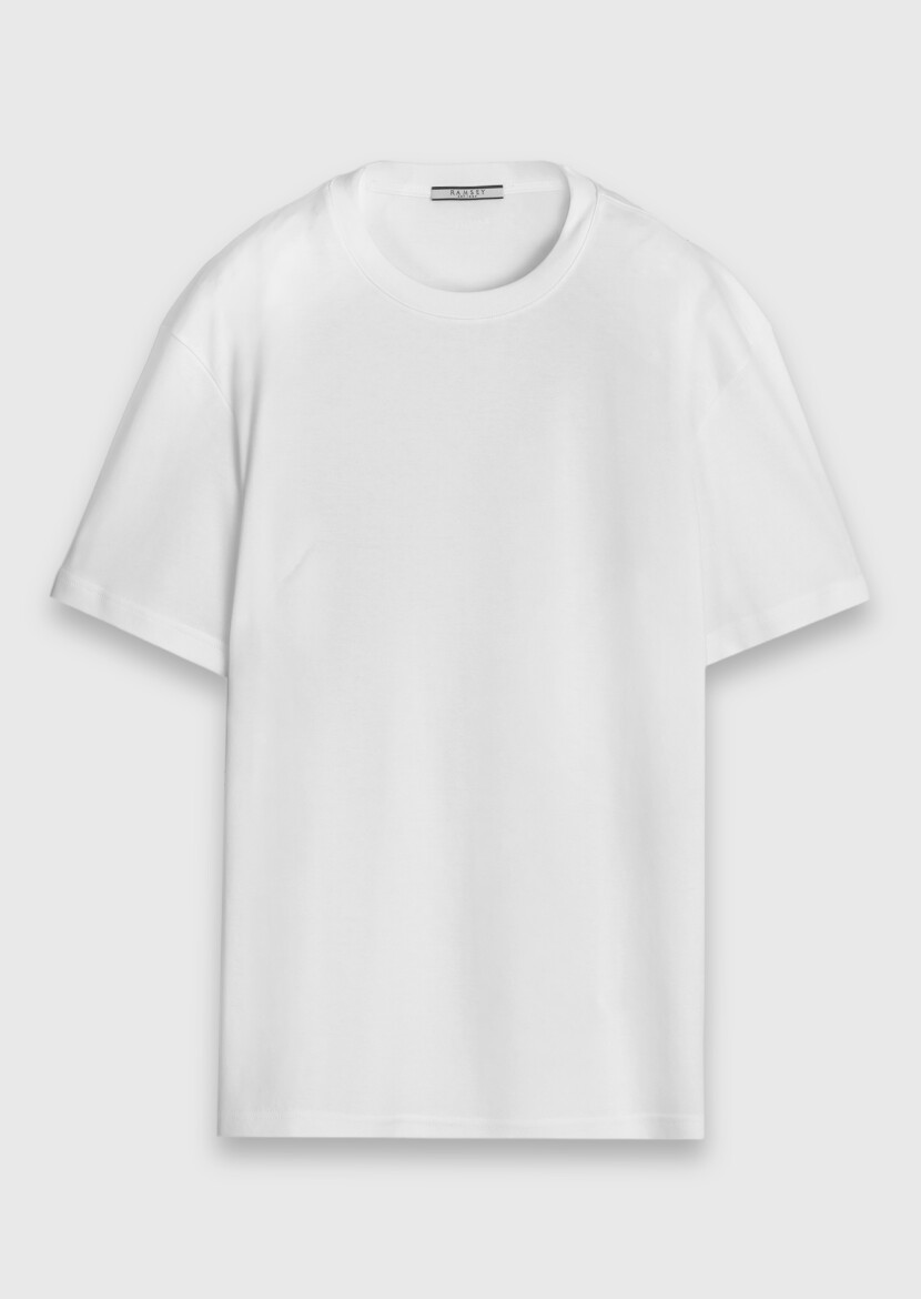Beyaz Düz %100 Pamuk T-Shirt - 6