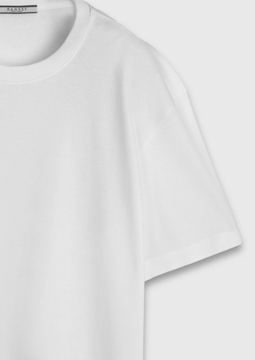 Beyaz Düz %100 Pamuk T-Shirt - 8