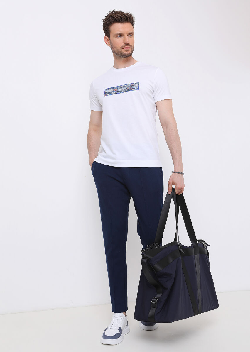 Beyaz Düz Bisiklet Yaka %100 Pamuk T-Shirt - 2