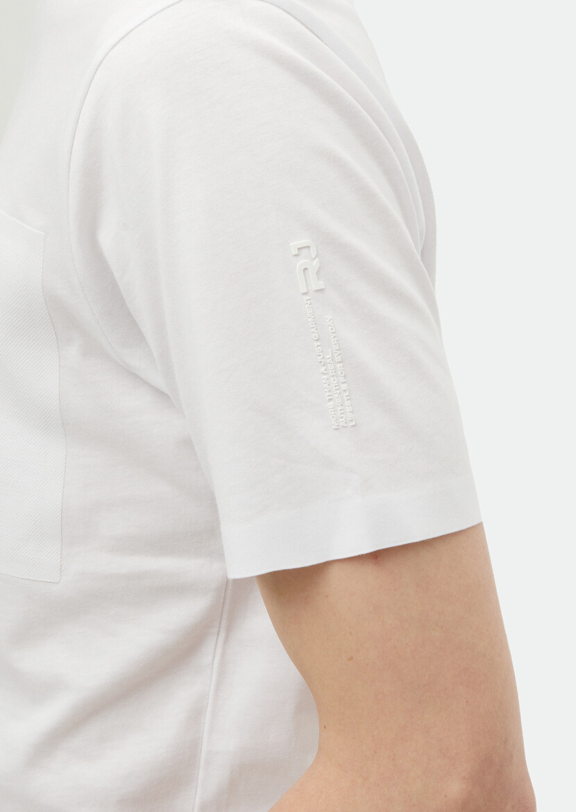 Beyaz Düz Bisiklet Yaka %100 Pamuk T-Shirt - 4