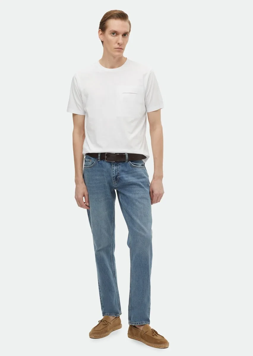 Beyaz Düz Bisiklet Yaka %100 Pamuk T-Shirt - 1