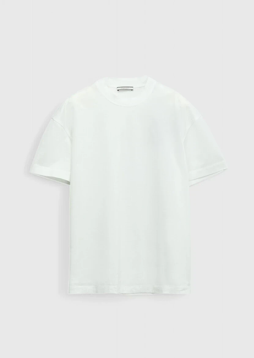 Beyaz Düz Bisiklet Yaka %100 Pamuk T-Shirt - 6