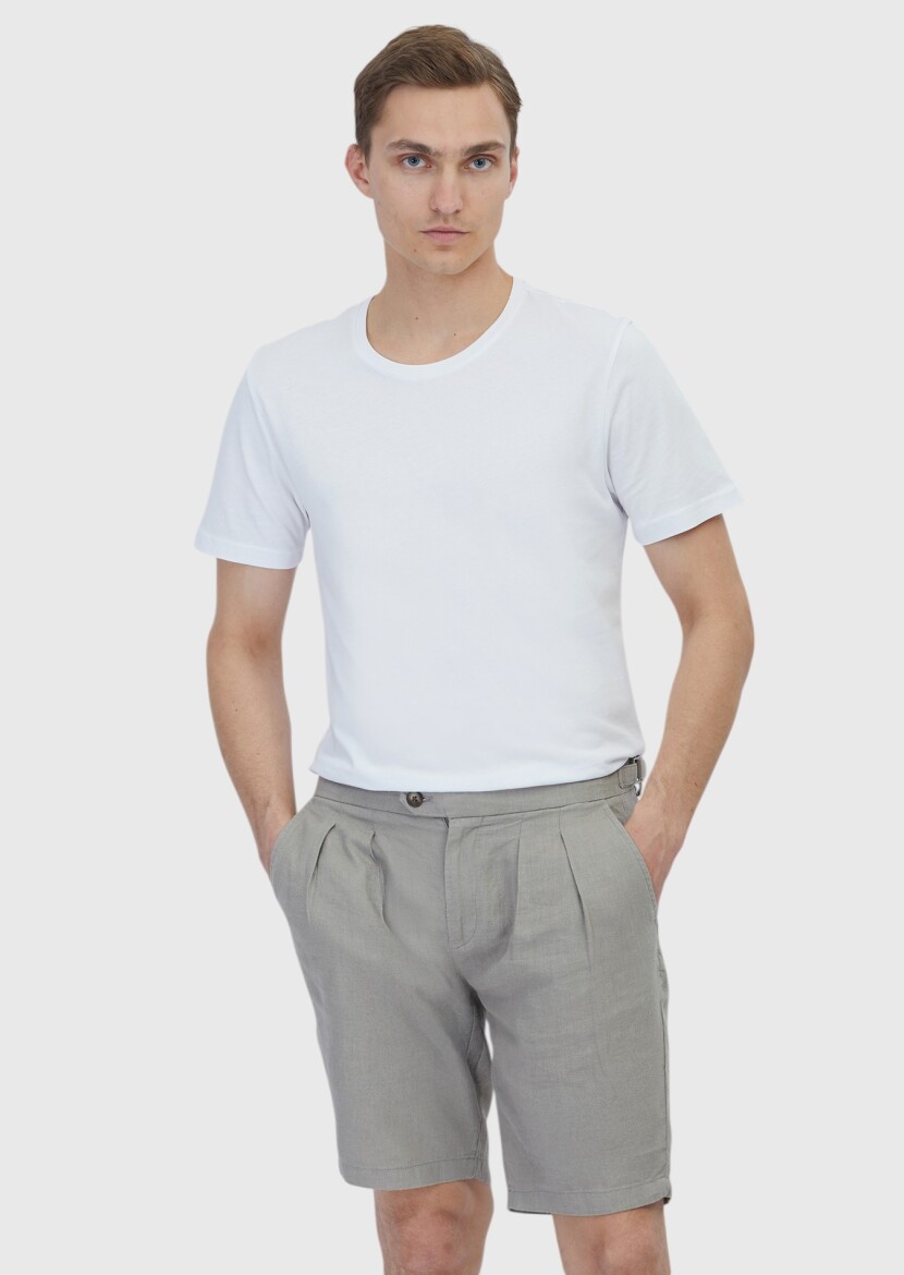 Beyaz Düz Bisiklet Yaka %100 Pamuk T-Shirt - 1