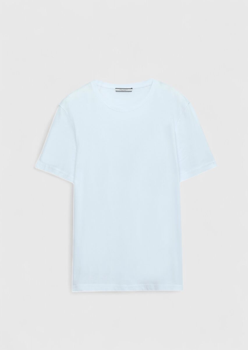 Beyaz Düz Bisiklet Yaka %100 Pamuk T-Shirt - 6