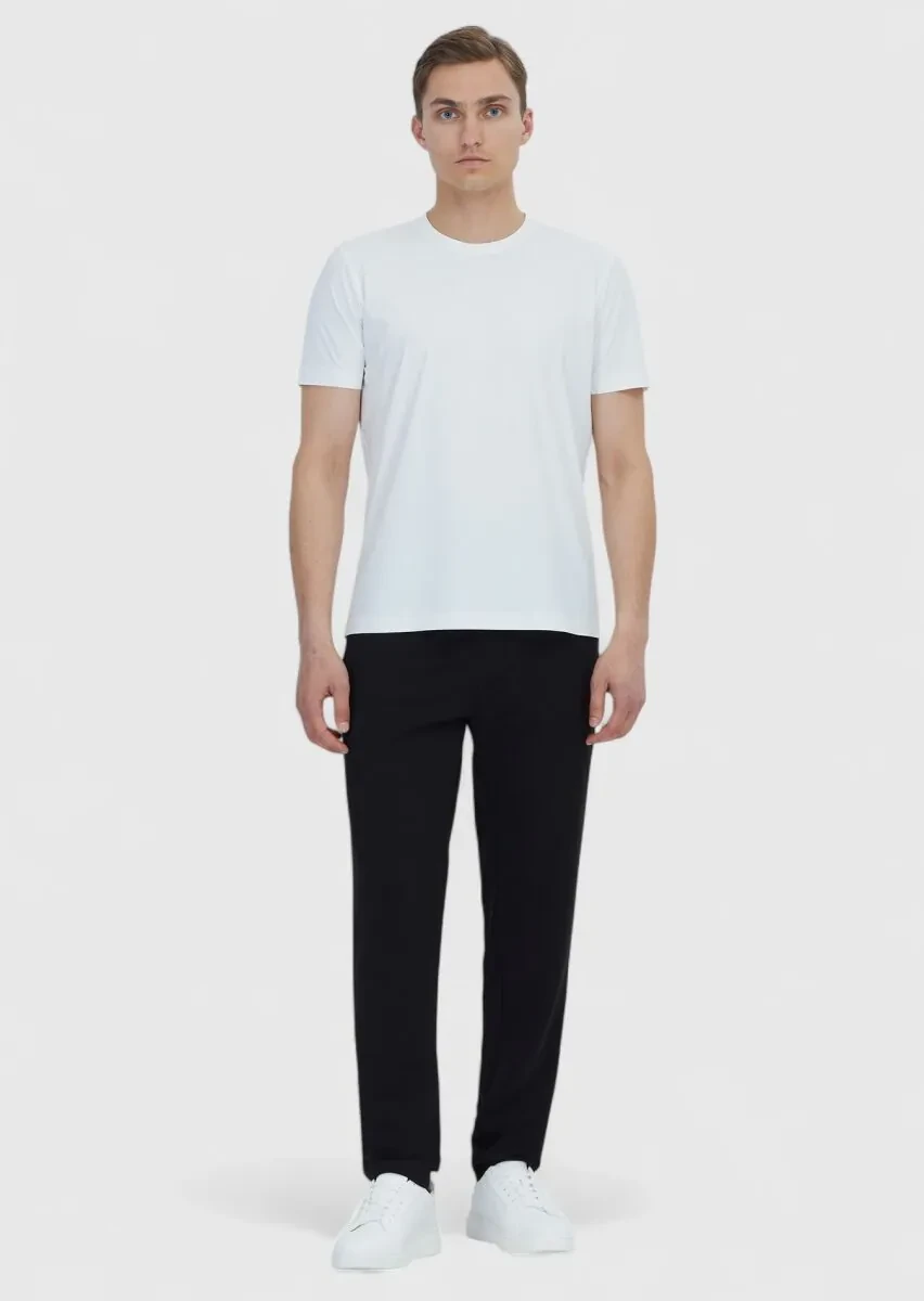 Beyaz Düz Bisiklet Yaka T-Shirt - 2