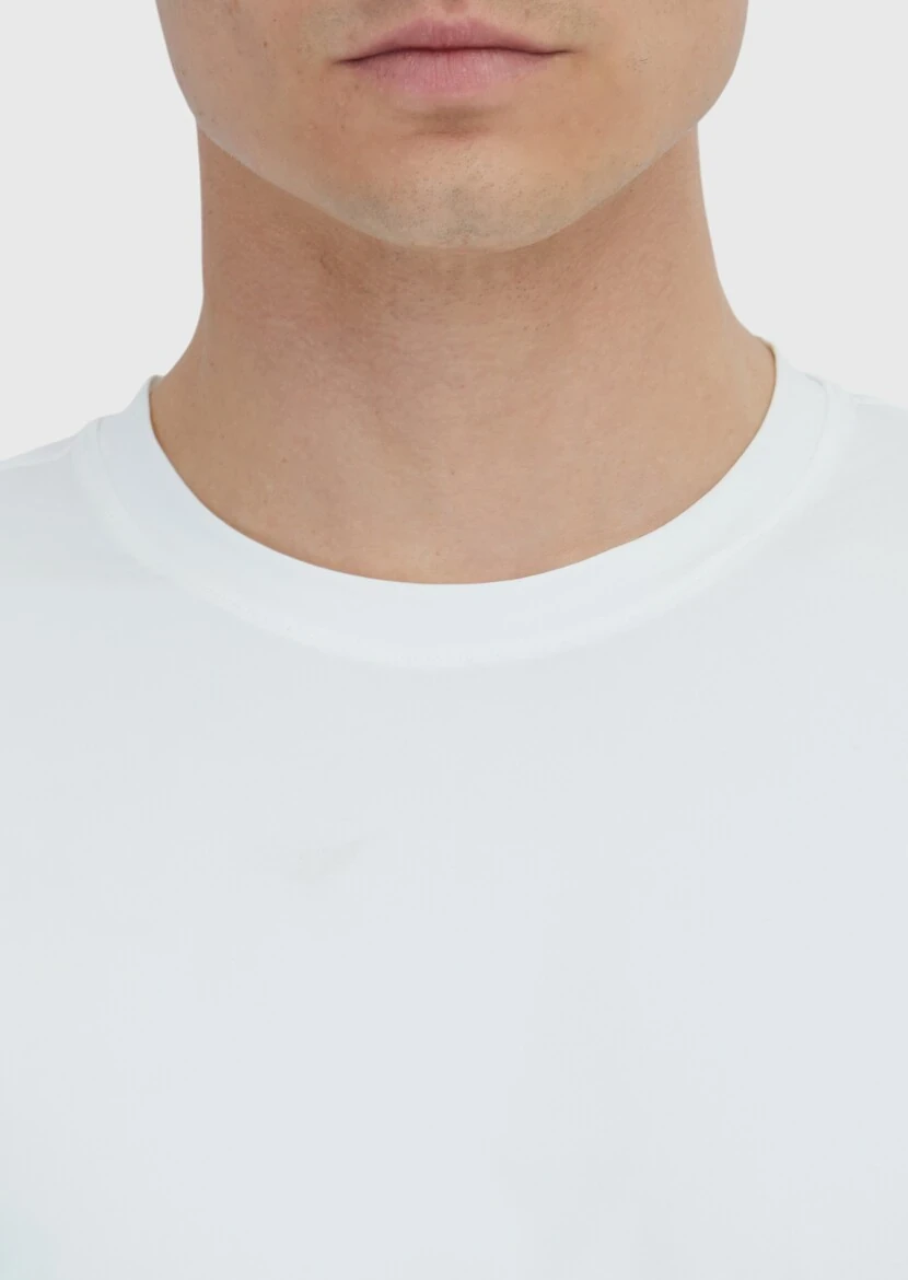 Beyaz Düz Bisiklet Yaka T-Shirt - 4