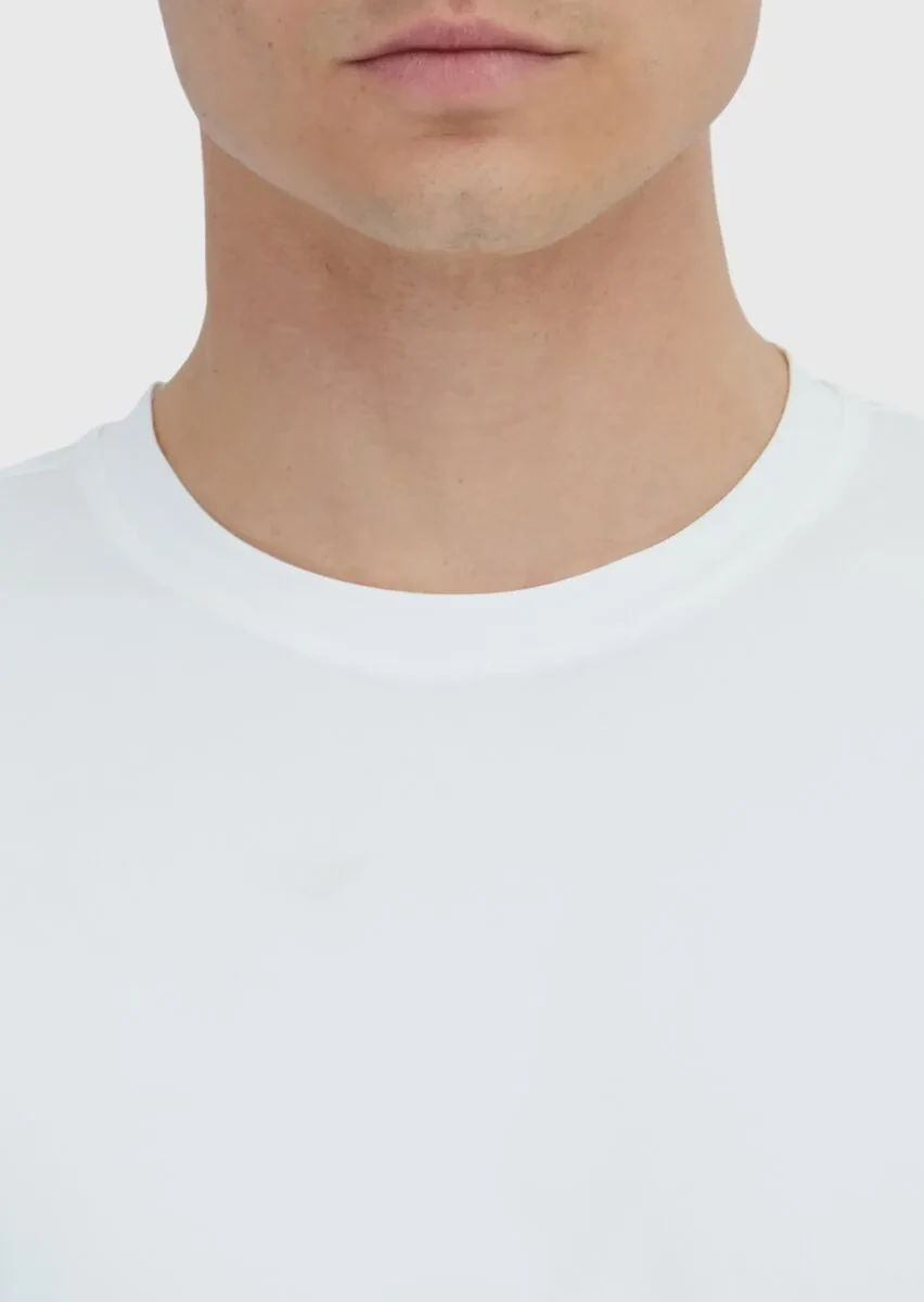 Beyaz Düz Bisiklet Yaka T-Shirt - 4
